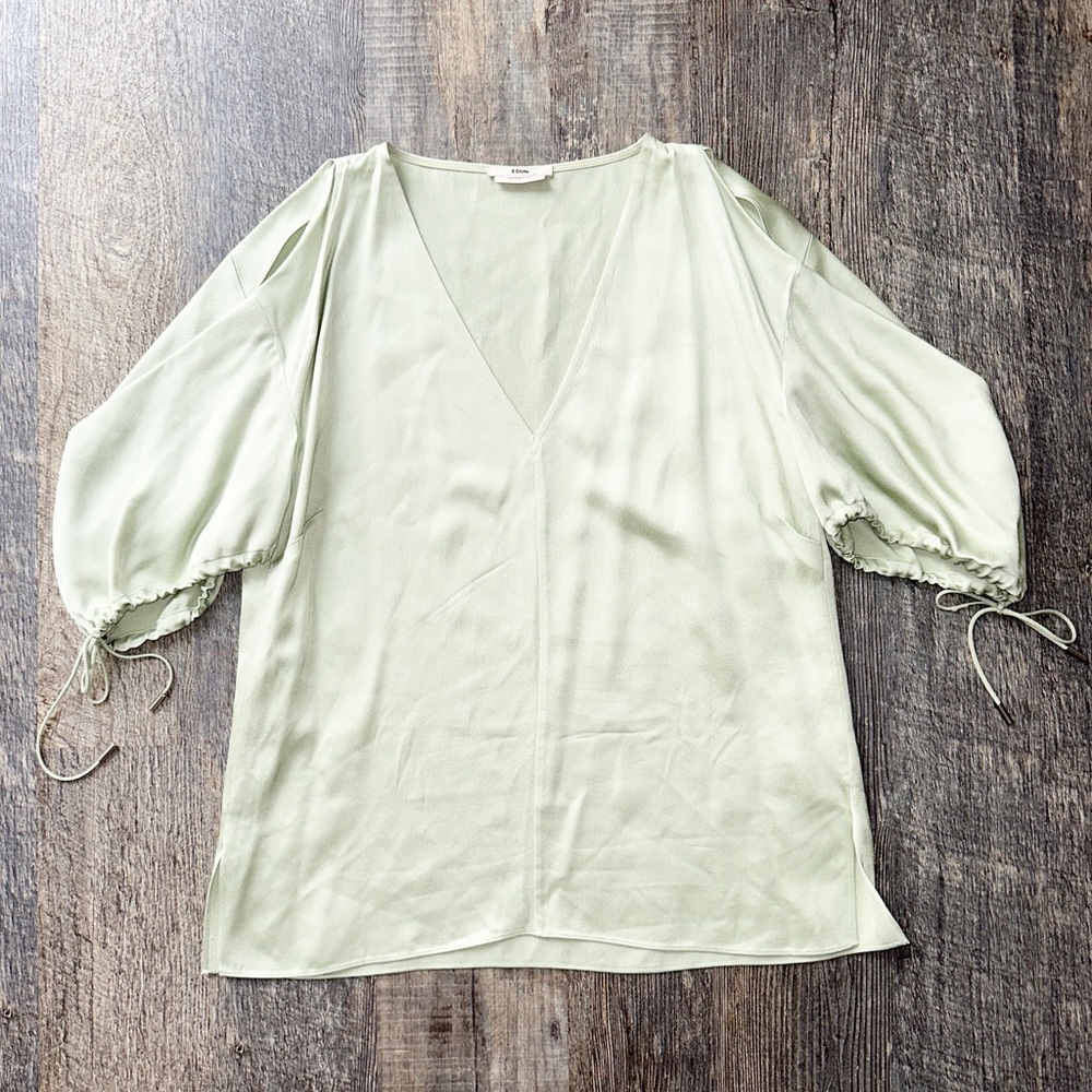 EDUN light green liquid satin v-neck tie sleeve top 4